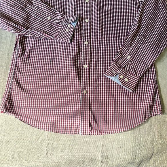 Izod Dress Shirt Mens Size Small 15.5 Slim Fit Red White Blue Gingham Checkered - Picture 8 of 15